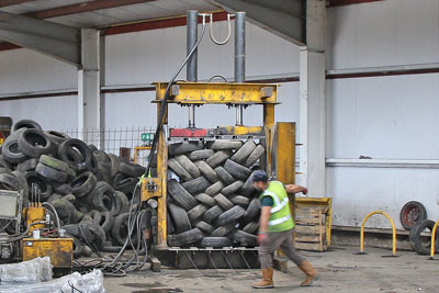 building a scrap tyre bale at our recycling unit in Sutterton Lincolnshire