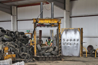 building a scrap tyre bale at our recycling unit in Sutterton Lincolnshire